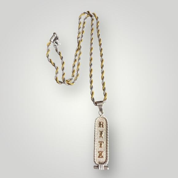 Sterling Silver 925 Egyptian Cartouche Pendant “RITZ” with Rope Chain 18 in - Picture 2 of 9